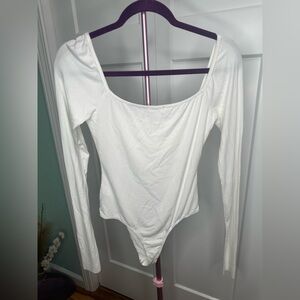 Free People Movement Streamline Med white bodysuit wrapover gathered detailing